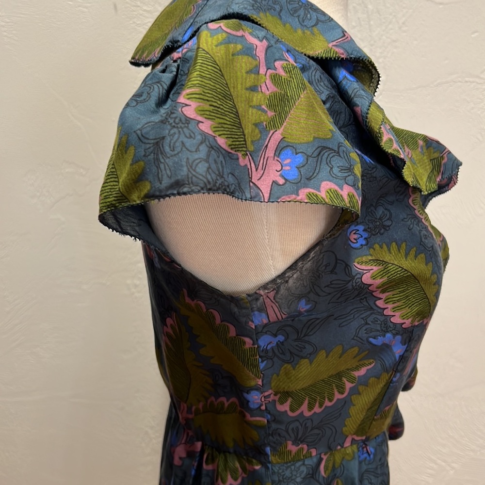 Vanessa Virginia Anthropologie Blue/Green Floral Print Peplum Blouse Size 0 - Picture 7 of 15